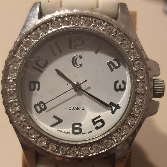 Charming Charlie Accessories - 🦋10/$20🦋 Charming Charlie Silver/White Rhinestone Silicone Women's Watch